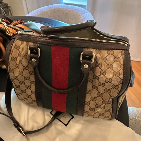 Original GG Canvas Vintage Web Boston Bag Medium - Picture 1 of 2